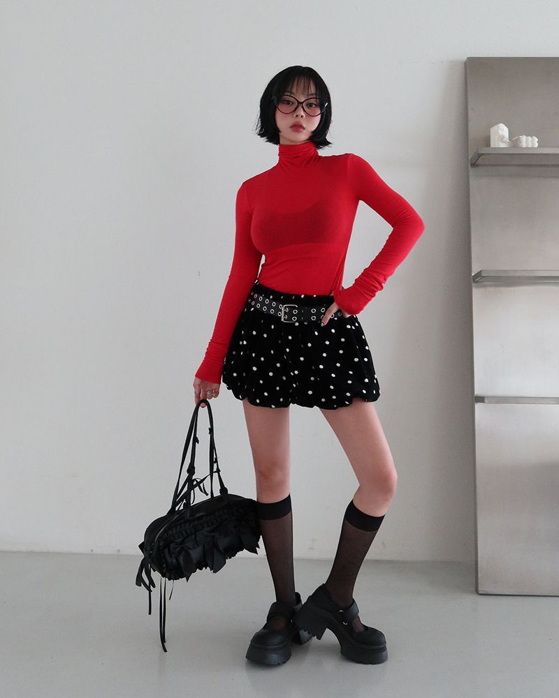 Dot Balloon Pumpkin Velvet Shorts