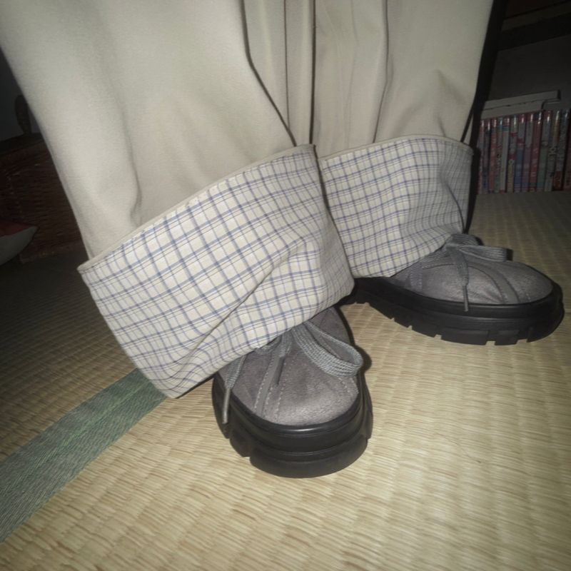(3color) Check Roll-Up Wide Pintuck Pants