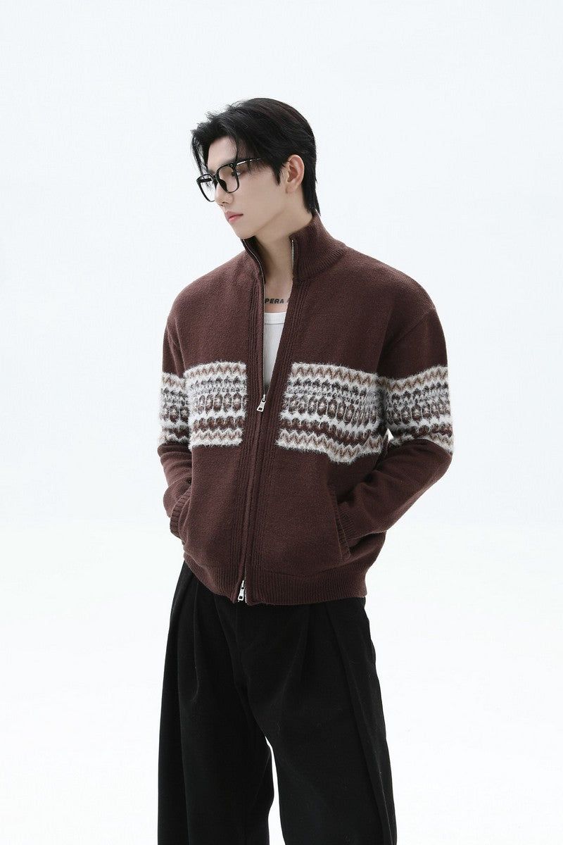 Heavyweight Fair Isle Knit Zip Cardigan