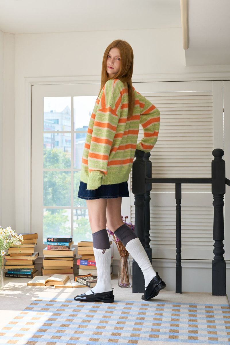 MULTI STRIPE LONG SLEEVE KNIT GREEN