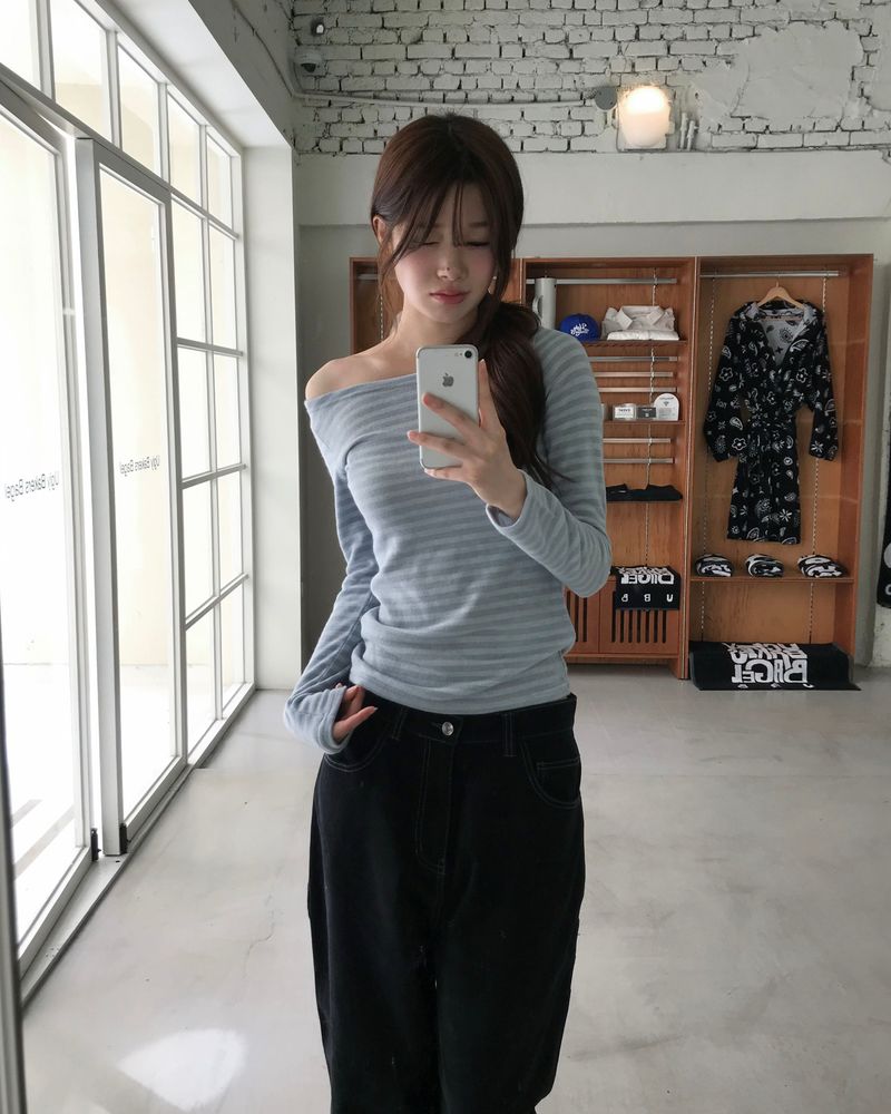 Stripe boat neck T
