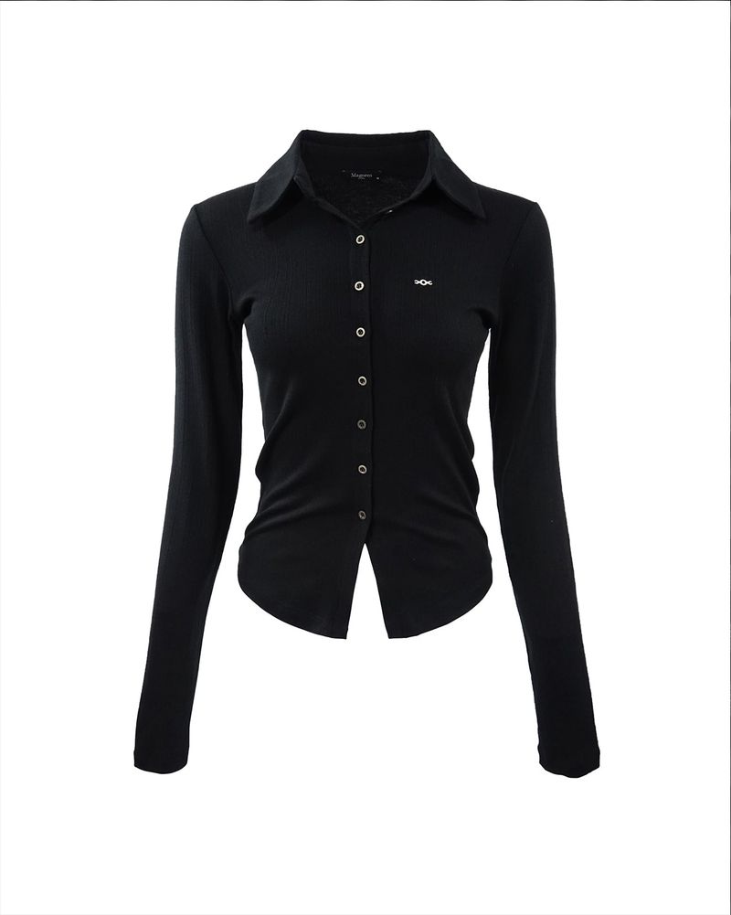 Open polo long sleeve black
