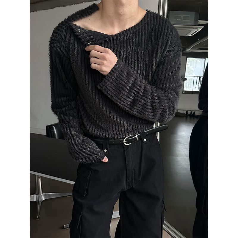  [S/S] Stripe snap henry neck sleeves(2color)