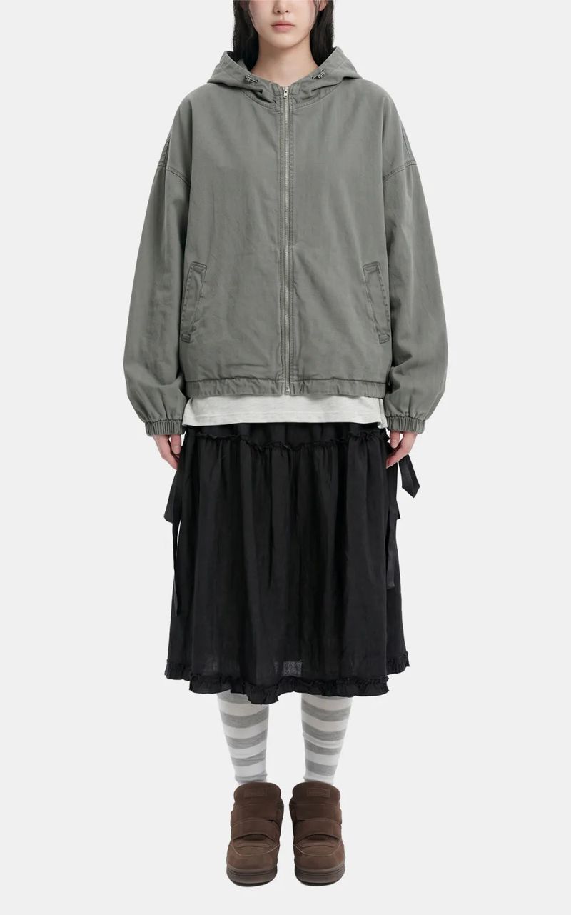 Pigment Washed Two-Way Hood Jacket