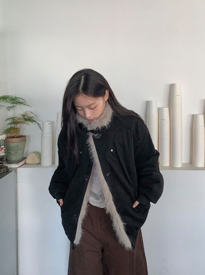 Camme Quilting High Neck Fur Mustang Jacket