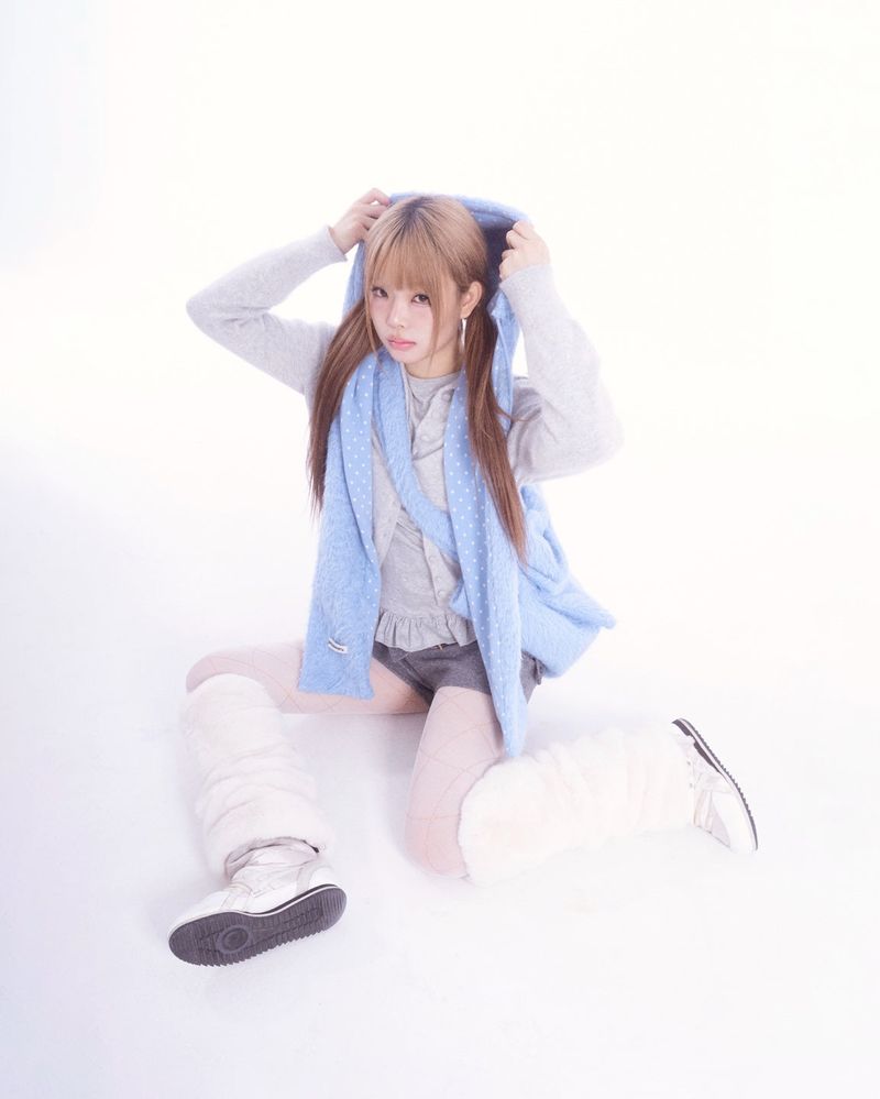 Fluffy hood muffler (blue)