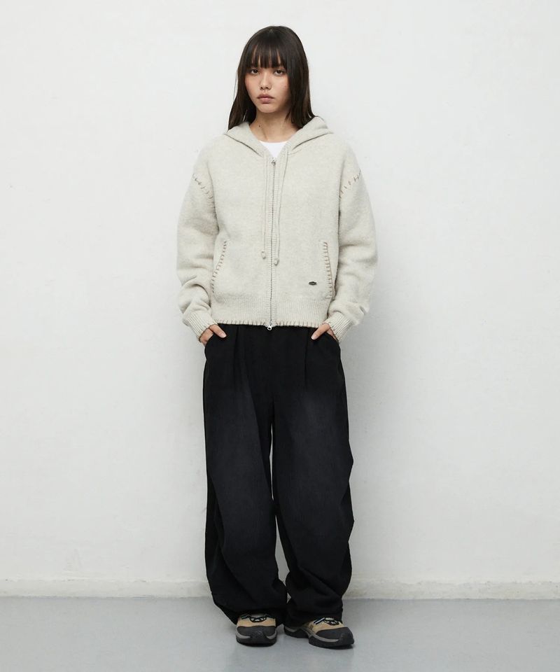 mahagrid（マハグリッド）の「STITCH CROP HOODED ZIP UP KNIT_OATMEAL（Tops）」