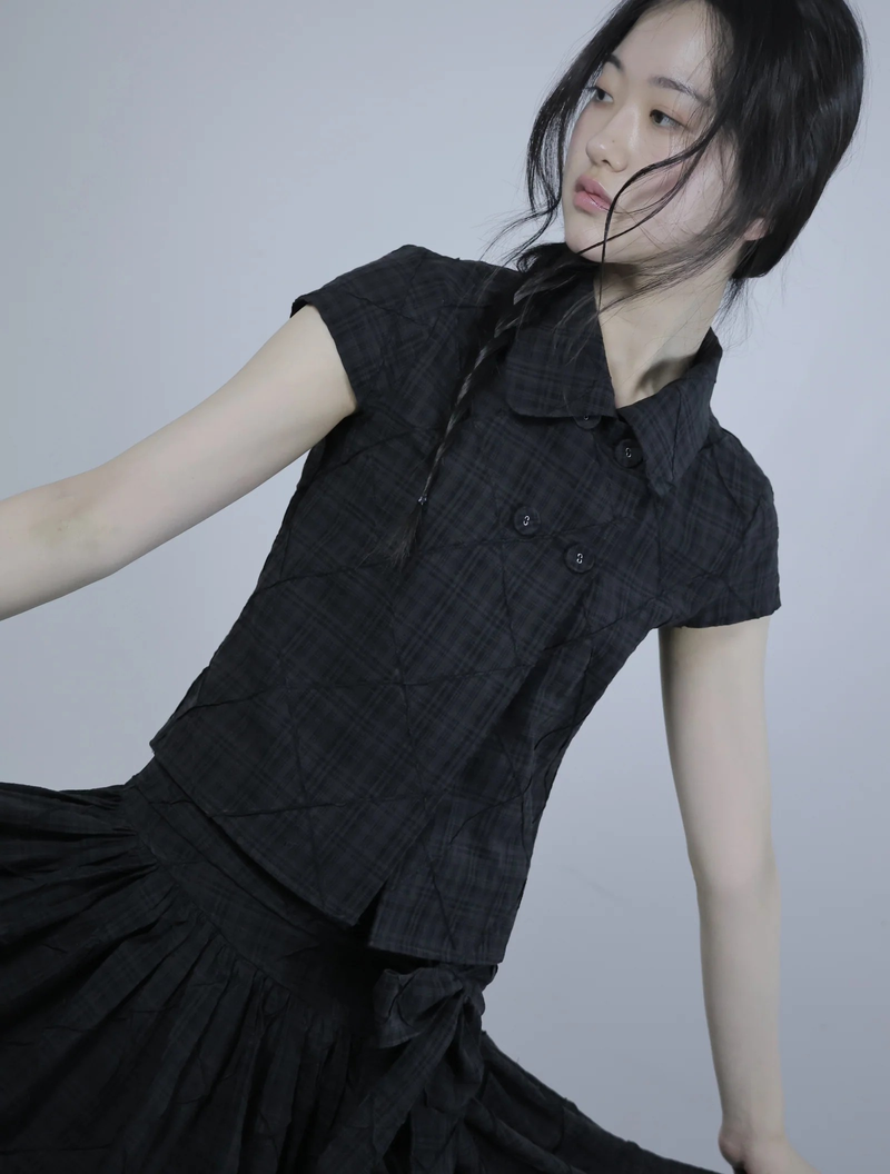 Cozy Check Shirt Blouse -Black 