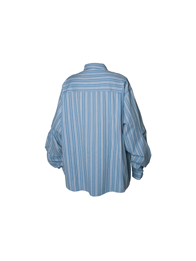 RELABEL Spatial Relations (Angular) Weave-patterned ethnic-inspired stripe ribbon Asymmetrical placket shirt