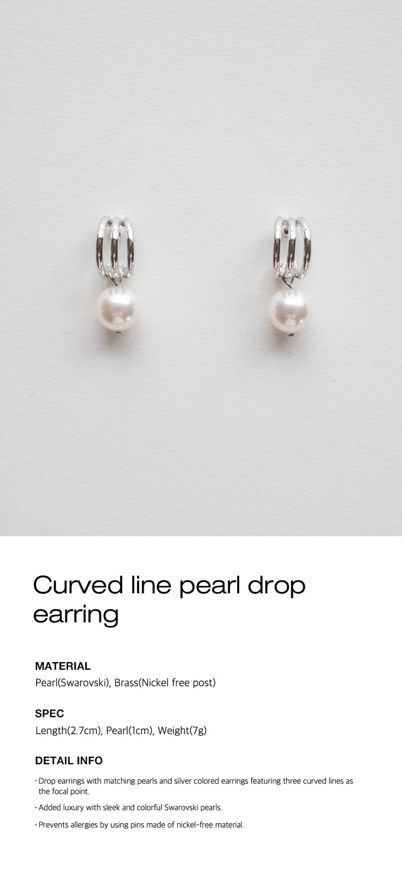 Curved line pearl drop earring