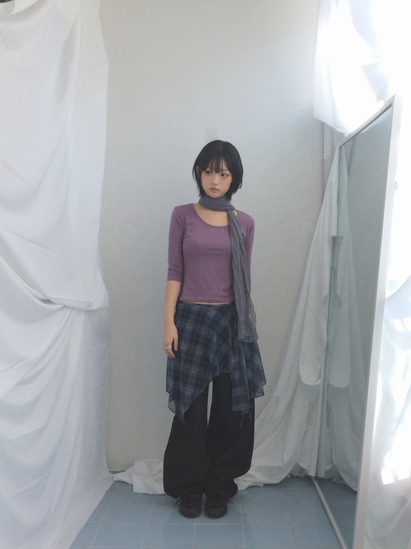Misty Checkered Layered Skirt