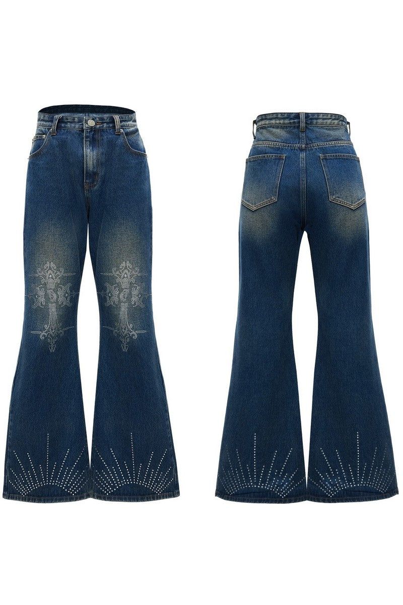 Washed Rhinestone Flare Jeans