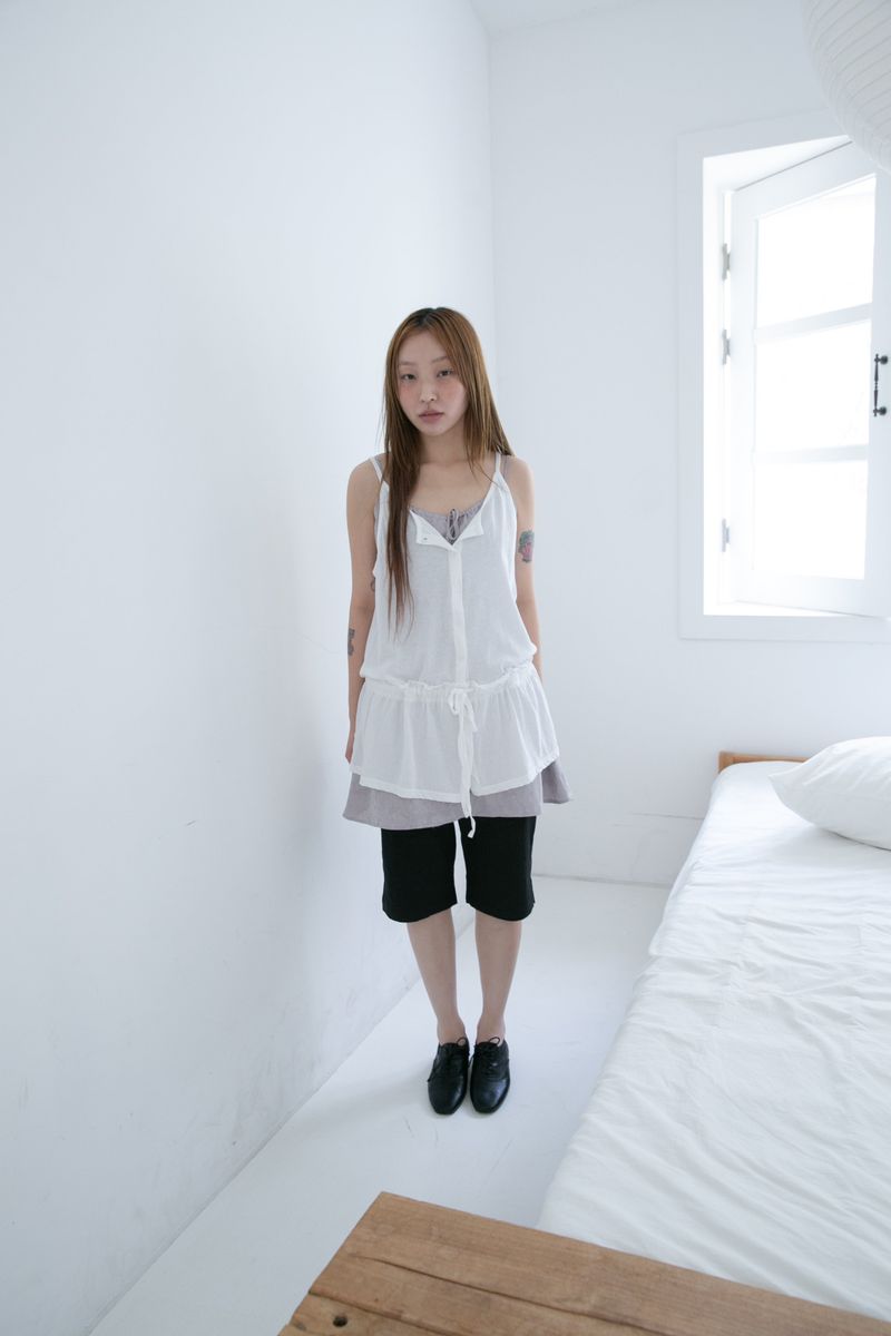 frill strap button sleeveless top(3colors)