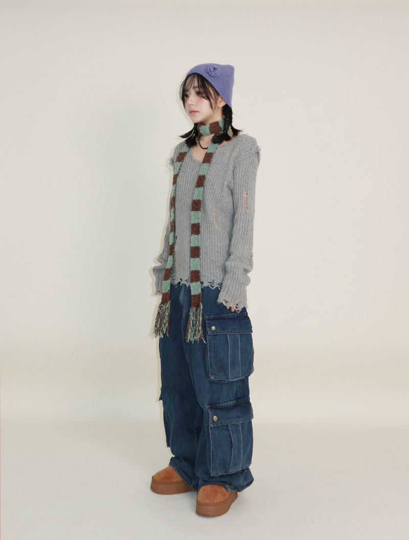 Zelda Double Pocket String Wide Denim Pants