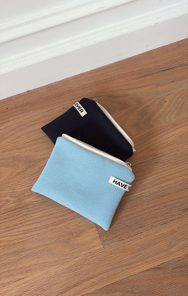 Ribbed flat pouch - sky blue , M size