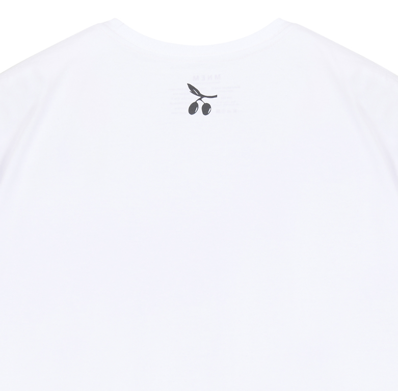 [mnem] olive print oversized t-shirt (white)
