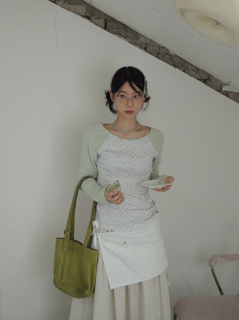side string long skirt (mint stripe) (washed cotton)
