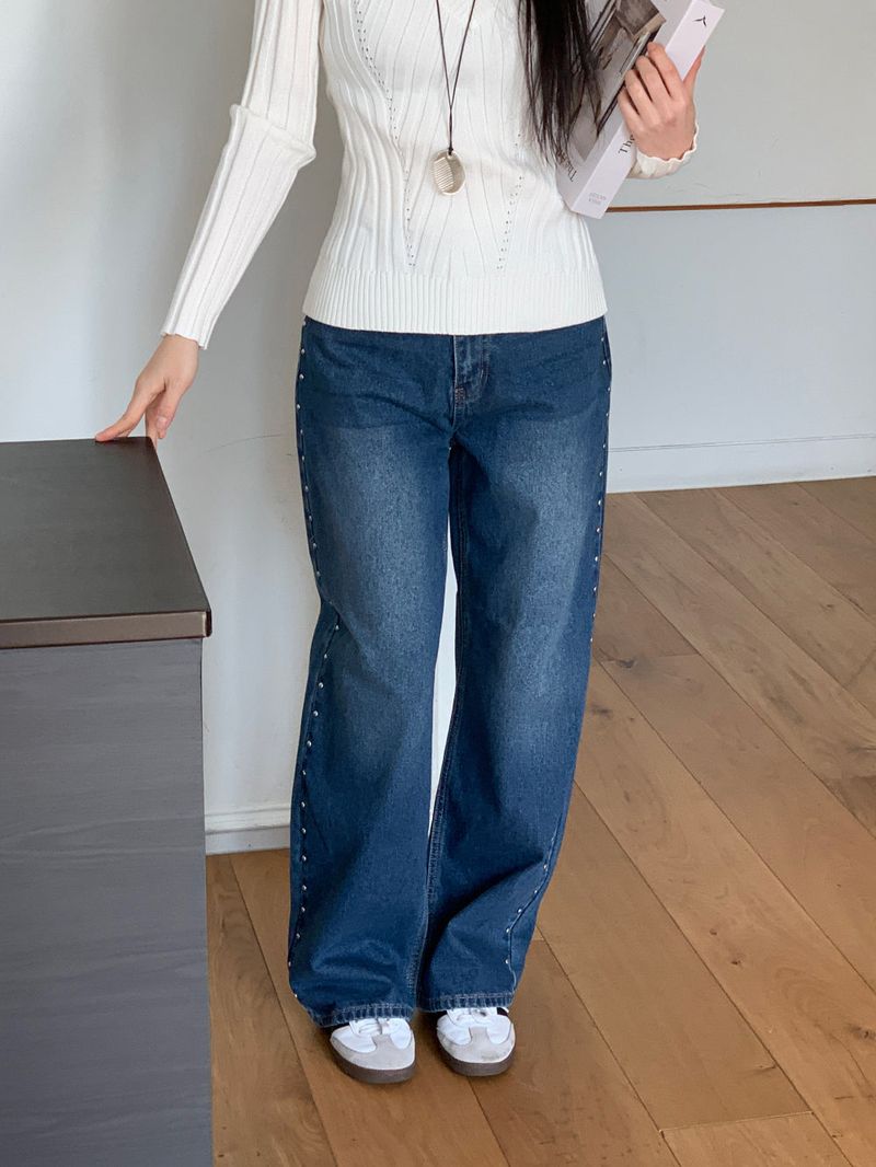 Sia Ball Stud Wide Denim Pants