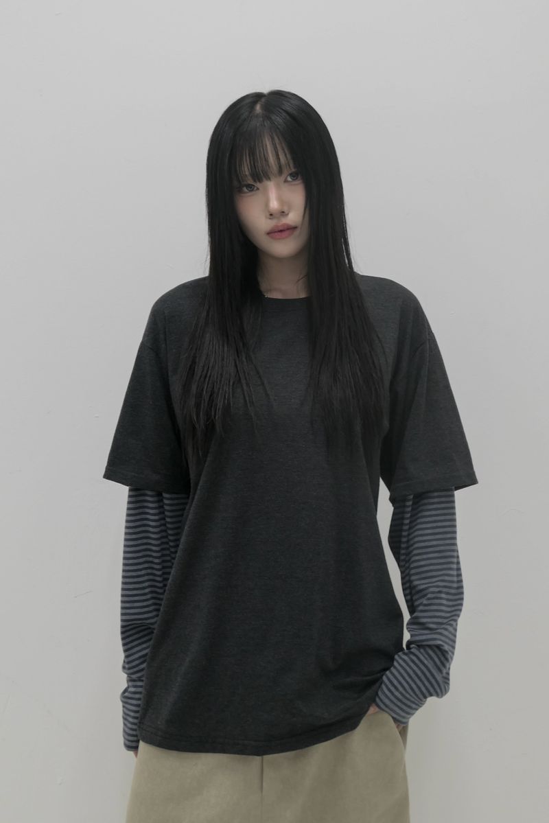  Layered Stripe T-Shirt Charcoal