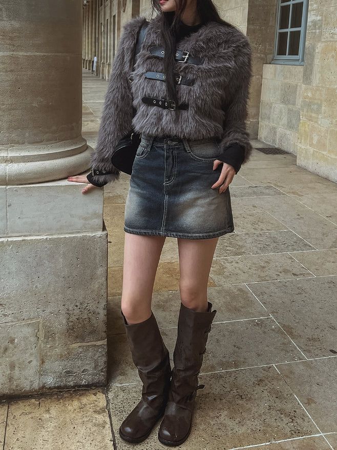 Mori three buckle cropped fur jacket