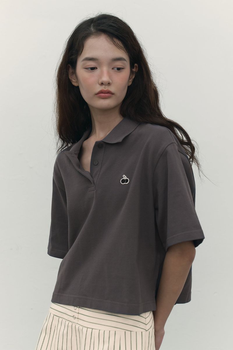 MONO CHERRY CROP PIQUE [CHARCOAL]