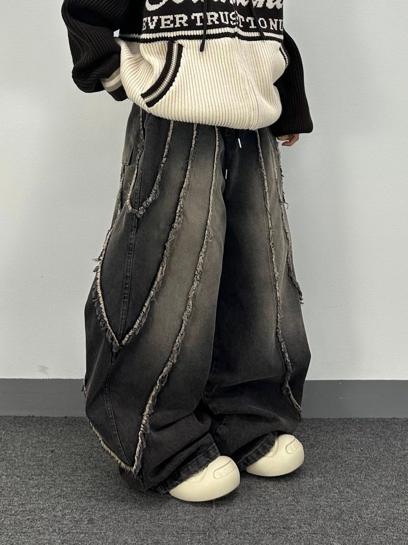 flow cut-off denim pants