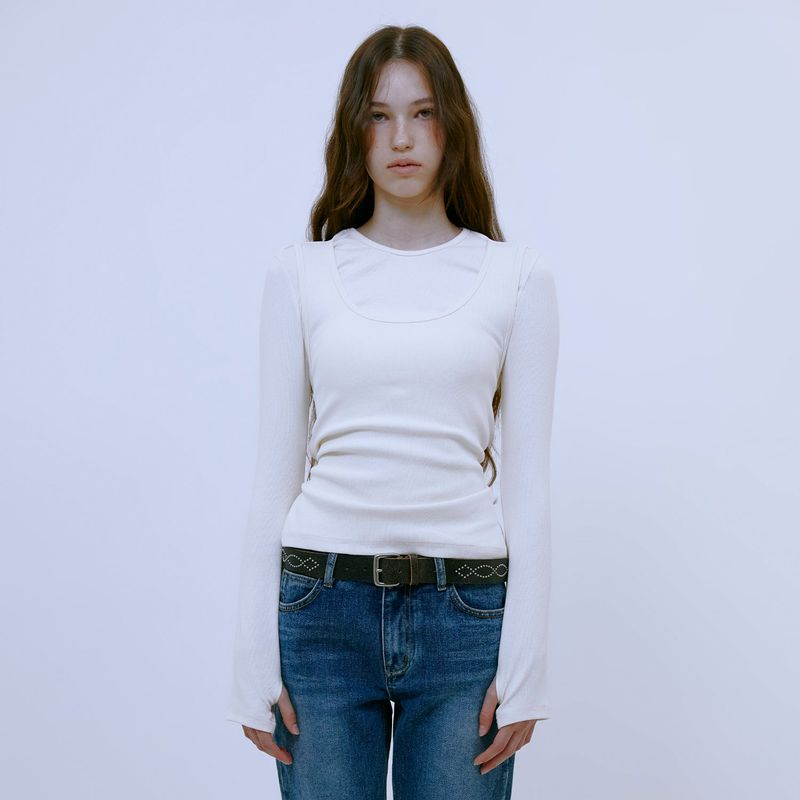 13MONTH(サーティーンマンス)の「Double Layered Strap Top (IVORY)(Tops)」