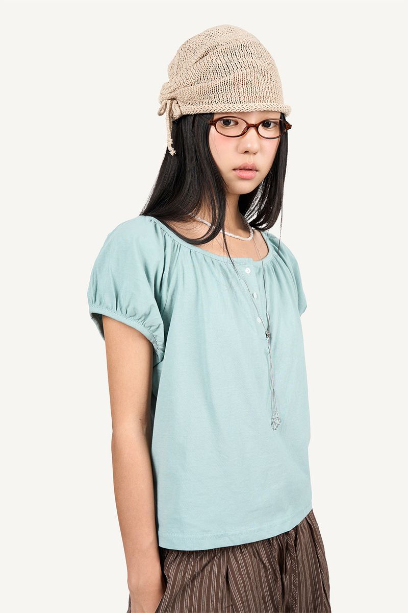 Shirred puff T-shirt