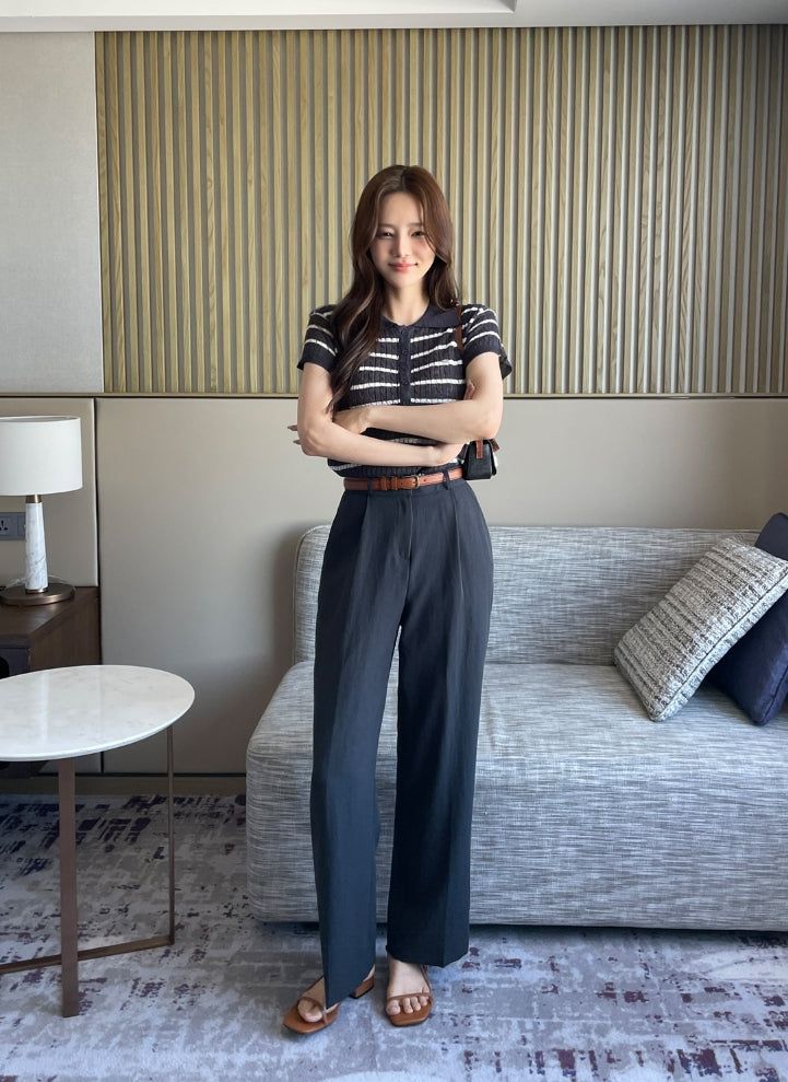 Seden Stripe Half-Button Collar Cool Knit