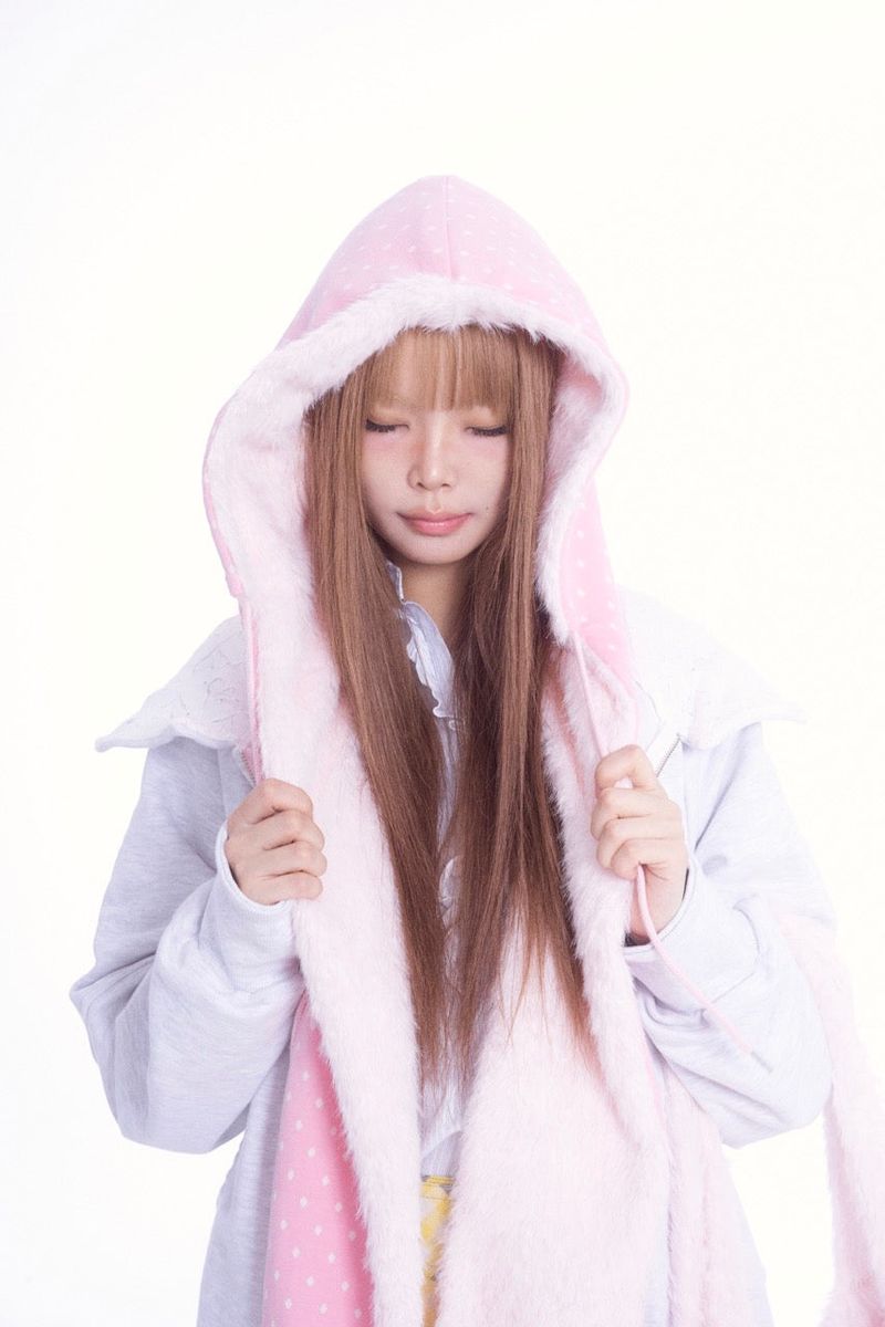 Fluffy hood muffler (pink)