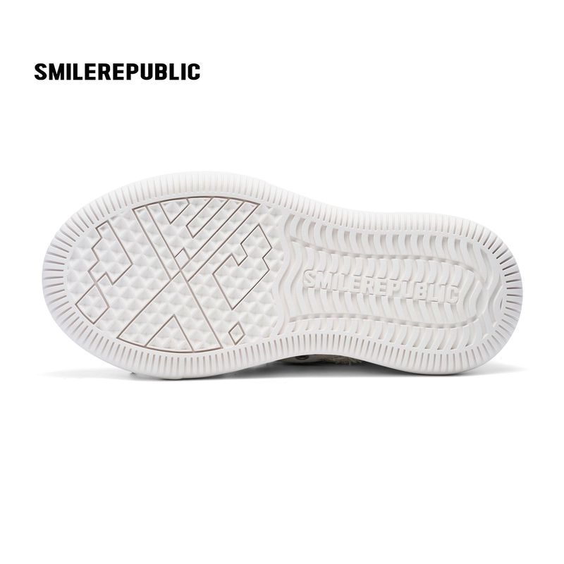 Black and White Spotted Canvas Platform Sneakers with Replaceable Smile Toe Design