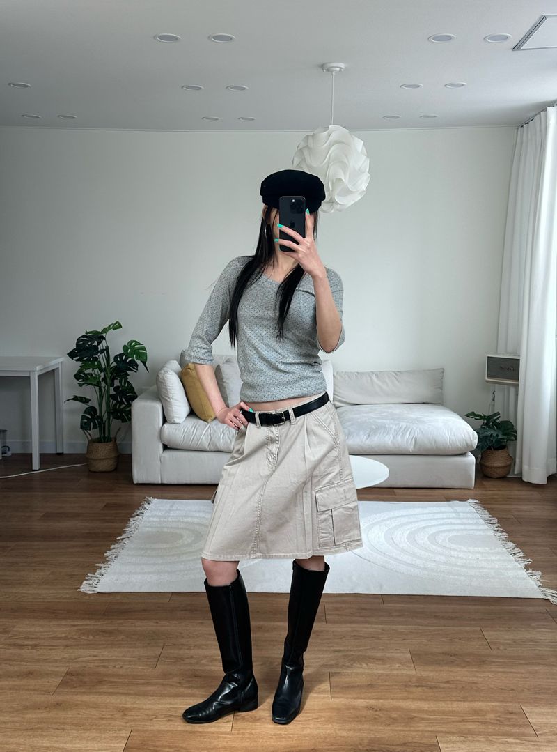 washed cargo midi skirt