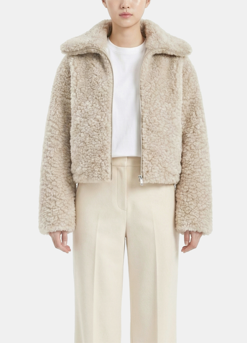 Ruen Bouclé Fur Short Zip-Up Jacket