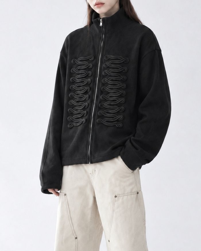 (UNISEX) Napoleon Braid Knit Zip Up