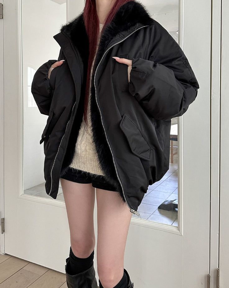 Snug Trimming Fur Bomber Jumper