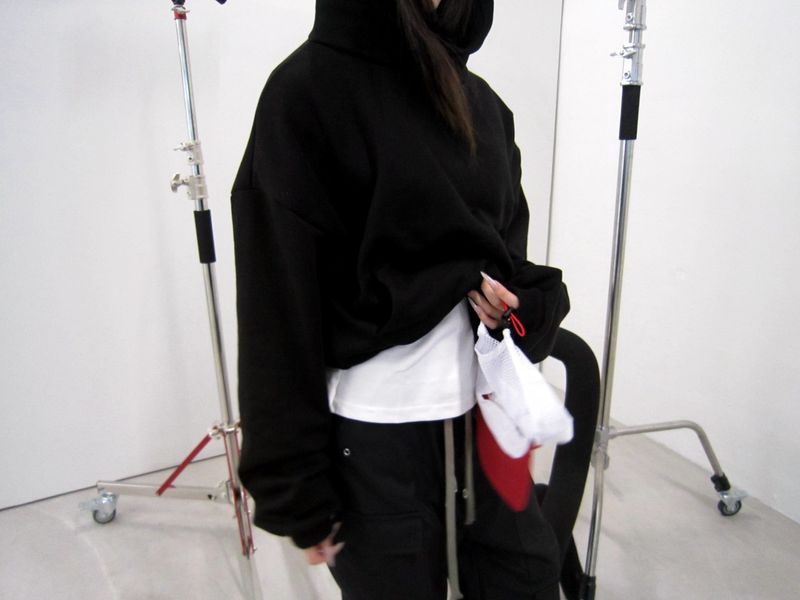 High-neck cropped hoodie