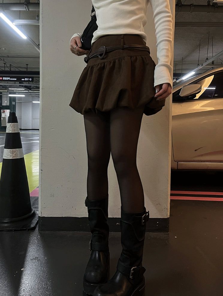 Suede Balloon Skirt Belt set