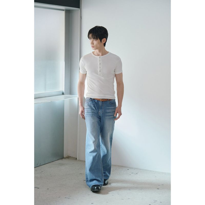 High ribbed henry neck half sleeves(Ivory)