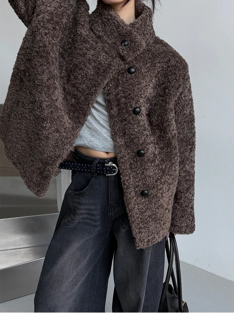High neck boucle half coat(4color)