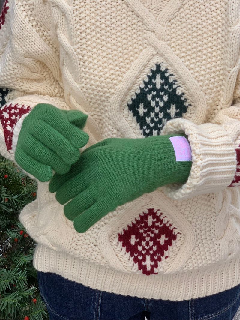 Let It Snow Label Gloves (Green)