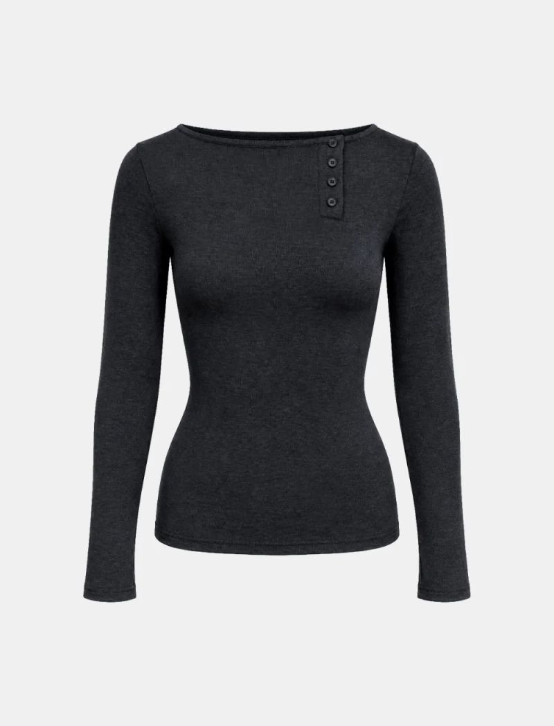 Ellie Henley-Neck Slim Long-Sleeve Top