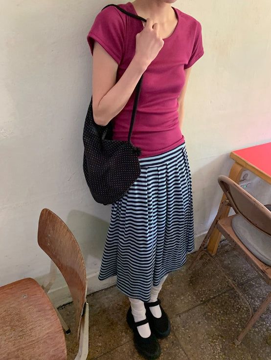 Ryujini striped long skirt