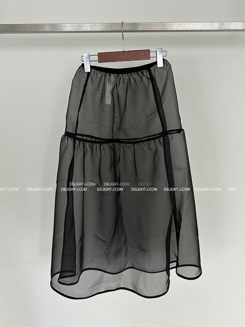 Volume see-through layered long skirt