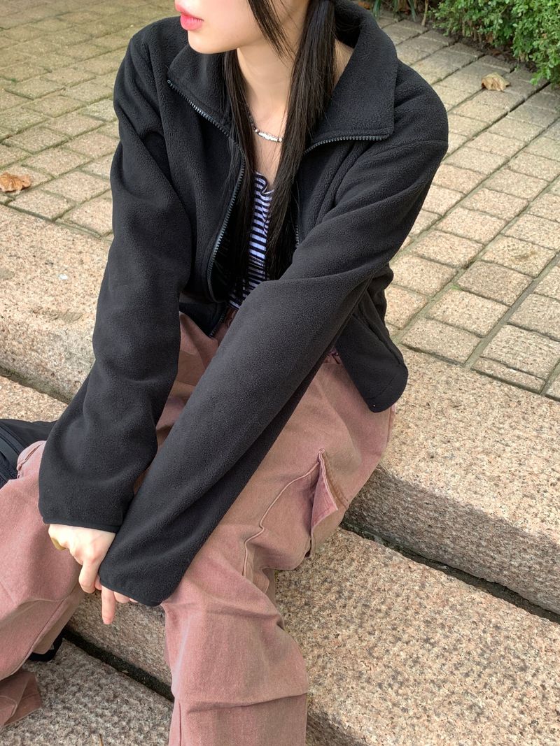 [MADE] Laco Basic String Semi-Crop Fleece Fleece Zip-up