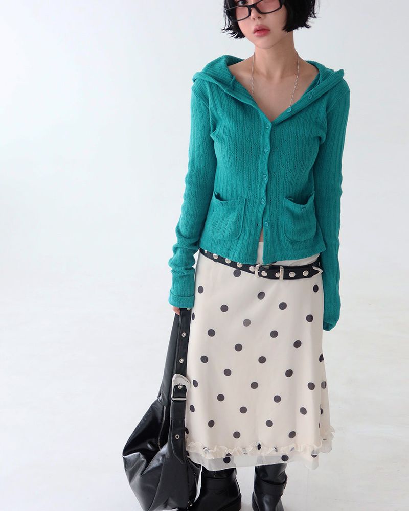 dot frill midi skirt