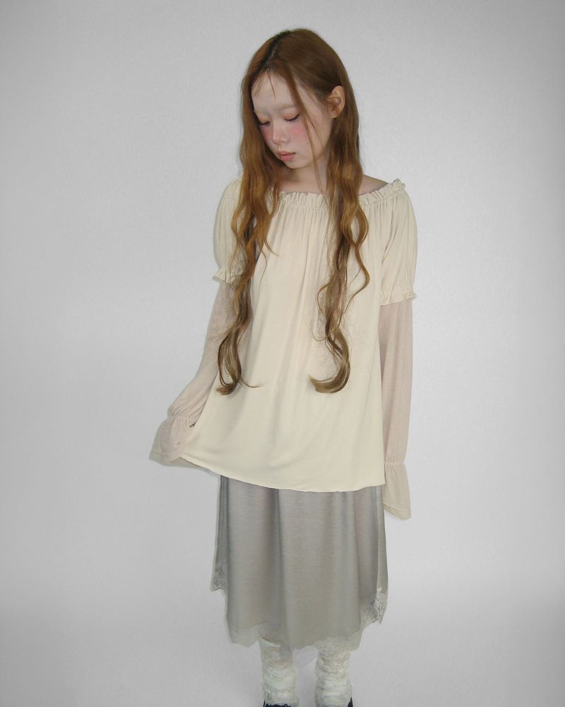 NAVI SHIRRING OFF-SHOULDER DRESS