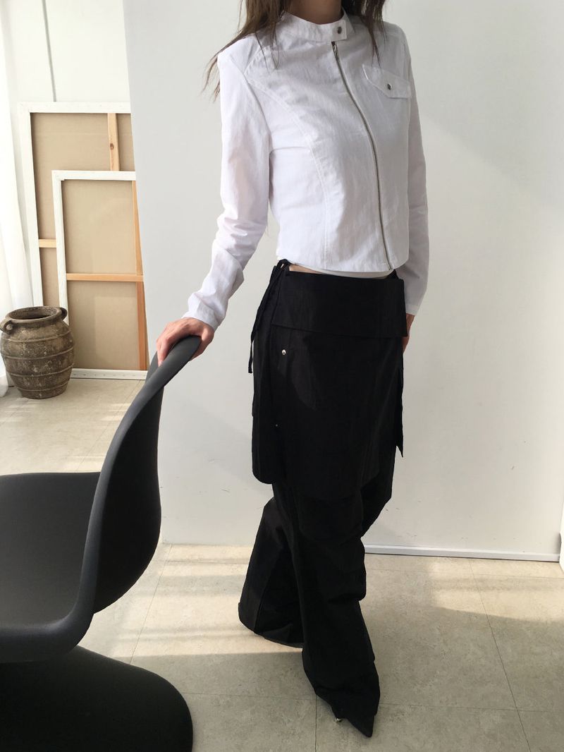 High-neck snap short jacket