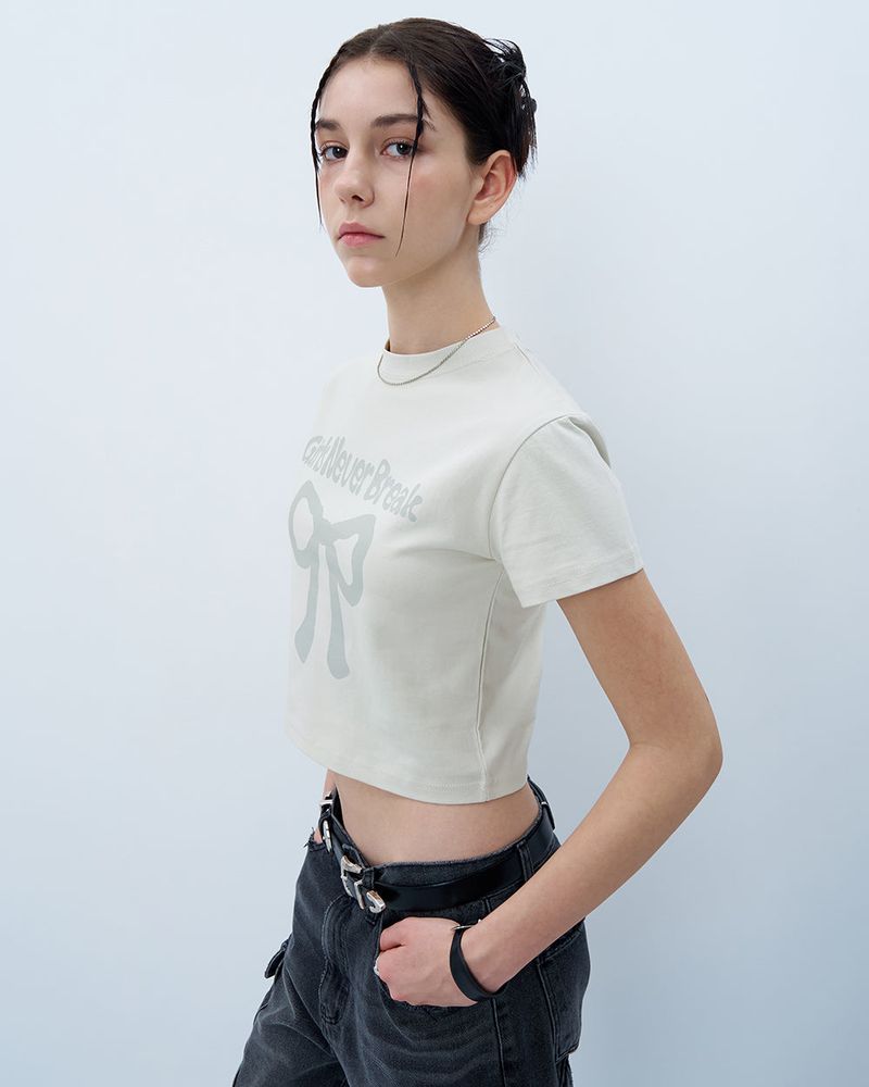 NEVER BREAK CROP TSHIRT-BEIGE