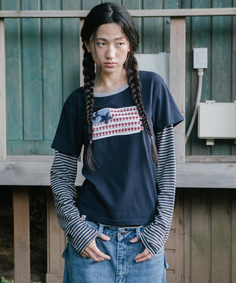cavish（カビシ）の「OLD GRORY RINGER LAYERED LS TEE NAVY(CV2GFFT558A)（Tops）」