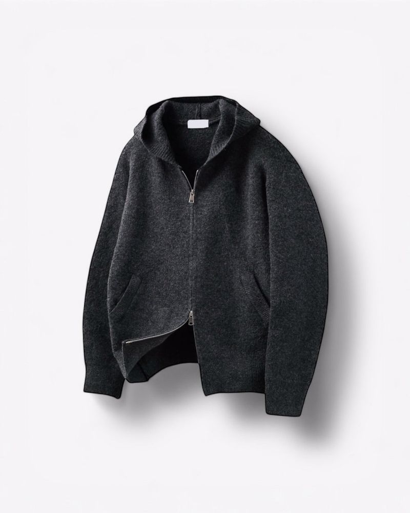 Merry wool knit hood zip-up